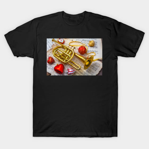 Heart Ornaments And Brass Trumpet T-Shirt by photogarry